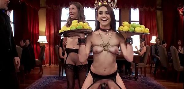  Hot slave holding plates with lemons